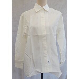 VTG Foxcroft‎ Tuxedo Blouse Size 12 Pin Tuck Pleated Button Down NWT Cream Y2K